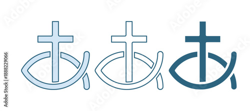 Blue Christian fish symbol icon isolated on white background. Jesus fish symbol. Vector