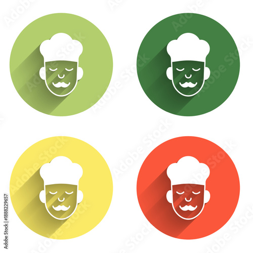 Set Cook icon isolated with long shadow background. Chef symbol. Color circle button. Vector