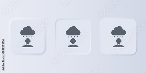 Grey Depression and frustration icon isolated on grey background. Man in depressive state of mind. Mental health problems. Set icons in square buttons. Vector