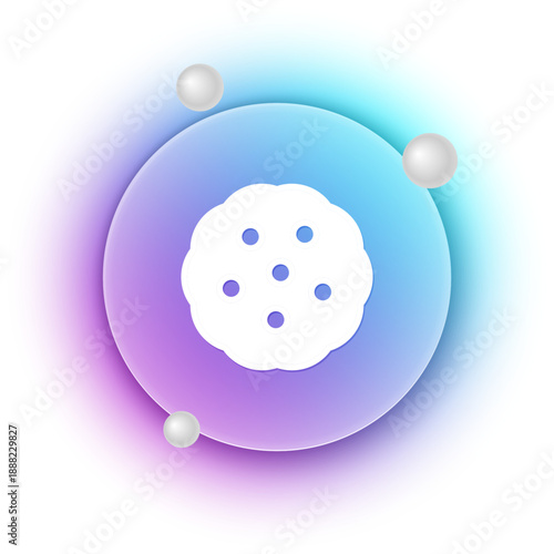 White Cookie or biscuit with chocolate icon isolated on white background. Blue and purple gradient circle background. Vector