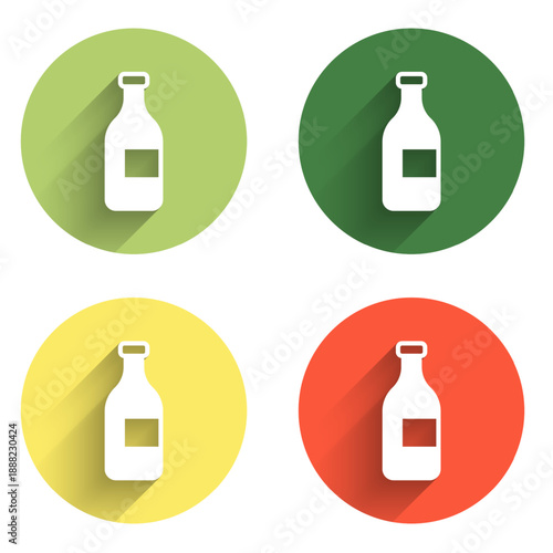 Set Bottle of wine icon isolated with long shadow background. Color circle button. Vector
