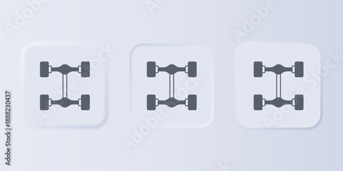 Grey Chassis car icon isolated on grey background. Set icons in square buttons. Vector
