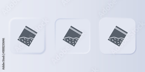 Grey Plastic bag of drug icon isolated on grey background. Health danger. Set icons in square buttons. Vector