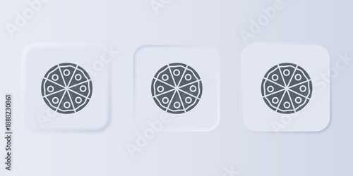 Grey Pizza icon isolated on grey background. Fast food menu. Set icons in square buttons. Vector