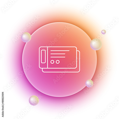 White Travel ticket icon isolated on white background. Train, ship, plane, tram, bus transport. Travel service concept. Orange and pink gradient circle background. Vector