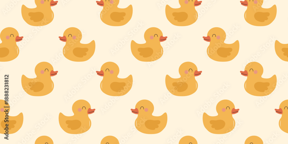 Foto Seamless pattern with cute yellow rubber duck