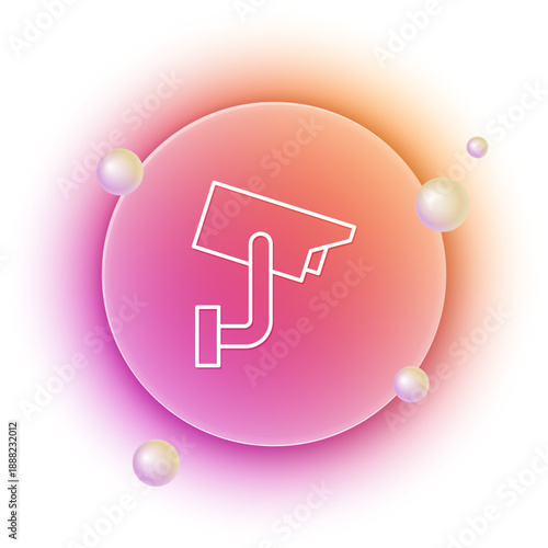 White Security camera icon isolated on white background. Orange and pink gradient circle background. Vector
