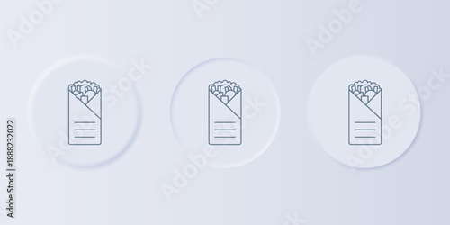 Grey Doner kebab icon isolated on grey background. Shawarma sign. Street fast food menu. Set icons in square buttons. Vector