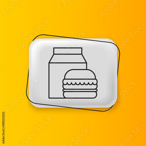 Black Online ordering and burger delivery icon isolated on yellow background. Silver rectangle button. Vector