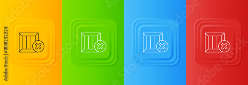 White Wooden box and delete icon isolated on colorful background. Box, package, parcel sign. Delivery and packaging. Set icons in square buttons. Vector