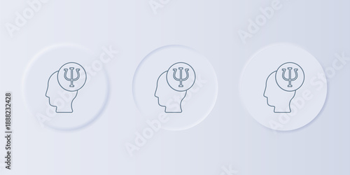 Grey Psychology icon isolated on grey background. Psi symbol. Mental health concept, psychoanalysis analysis and psychotherapy. Set icons in square buttons. Vector