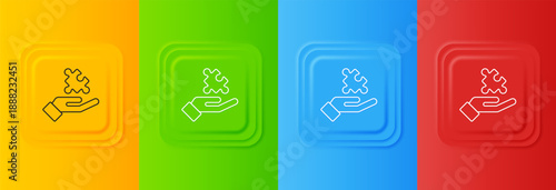 White Solution to the problem in psychology icon isolated on colorful background. Puzzle. Therapy for mental health. Set icons in square buttons. Vector