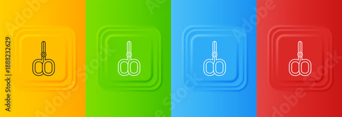 White Nail scissors cuticle cut beauty salon icon isolated on colorful background. Cosmetic scissors for manicure. Set icons in square buttons. Vector