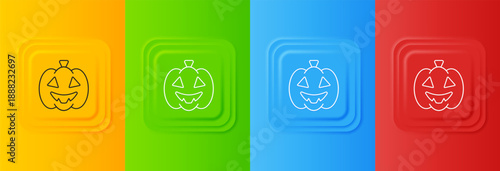 White Pumpkin icon isolated on colorful background. Happy Halloween party. Set icons in square buttons. Vector