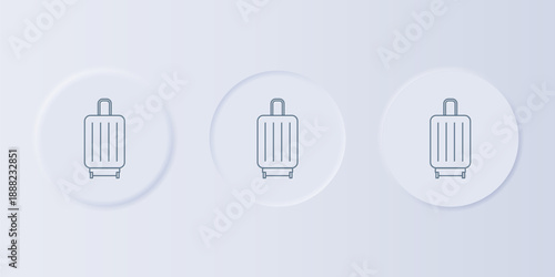 Grey Suitcase for travel icon isolated on grey background. Traveling baggage sign. Travel luggage icon. Set icons in square buttons. Vector