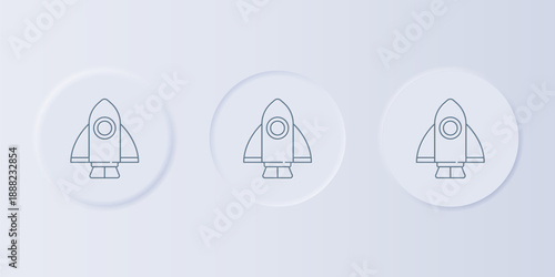 Grey Rocket ship icon isolated on grey background. Space travel. Set icons in square buttons. Vector