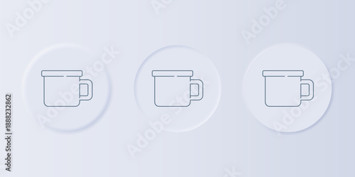 Grey Camping metal mug icon isolated on grey background. Set icons in square buttons. Vector