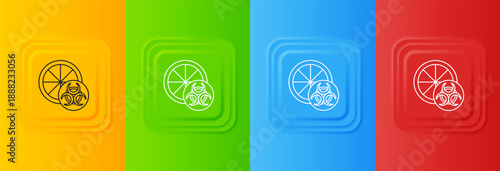 White Genetically modified citrus fruit icon isolated on colorful background. Orange in a cut. Healthy lifestyle. GMO fruit. Set icons in square buttons. Vector