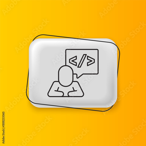 Black Web design and front end development icon isolated on yellow background. Silver rectangle button. Vector