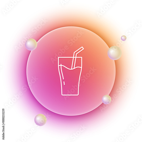 White Glass of juice icon isolated on white background. Tube for drinking. Healthy organic food. Citrus fruit. Orange and pink gradient circle background. Vector