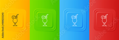 White Cocktail and alcohol drink icon isolated on colorful background. Set icons in square buttons. Vector