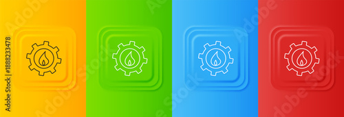 White Oil and gas industrial factory building icon isolated on colorful background. Set icons in square buttons. Vector