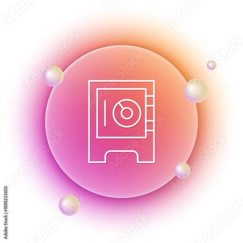 White Safe icon isolated on white background. The door safe a bank vault with a combination lock. Reliable Data Protection. Orange and pink gradient circle background. Vector