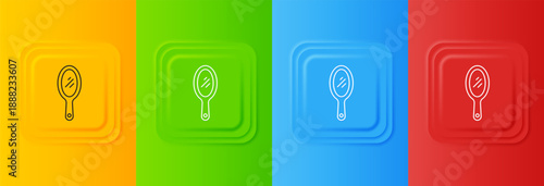 White Hand mirror icon isolated on colorful background. Set icons in square buttons. Vector