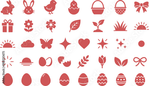 Collection of Easterthemed icons and symbols in a vibrant red hue.