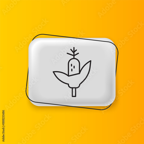 Black Corn icon isolated on yellow background. Silver rectangle button. Vector