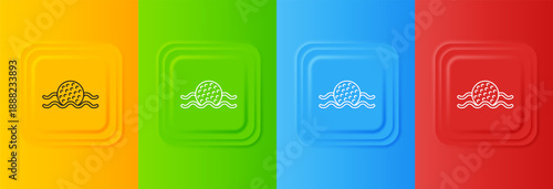 White Golf ball in water icon isolated on colorful background. Set icons in square buttons. Vector