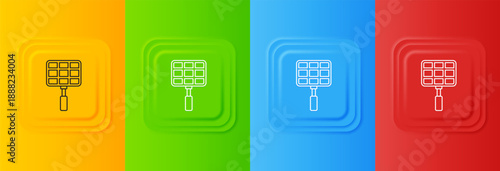 White Barbecue steel grid icon isolated on colorful background. Top view of BBQ grill. Wire rack for BBQ. Grilling basket. Set icons in square buttons. Vector