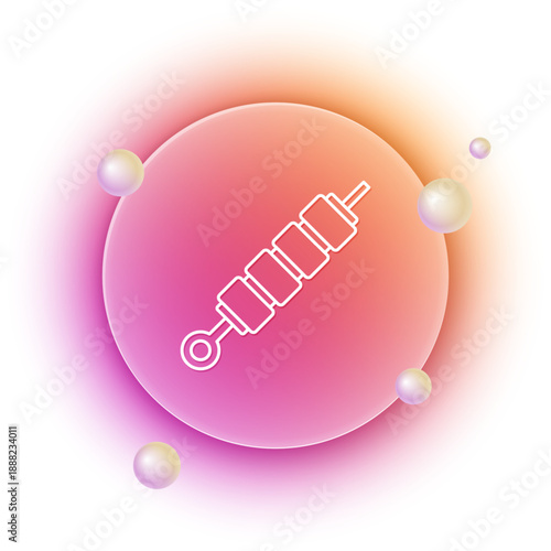 White Grilled shish kebab on skewer stick icon isolated on white background. Meat kebab on skewer stick. Picnic with grilled meat. Orange and pink gradient circle background. Vector
