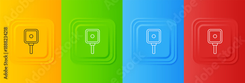 White Frying pan icon isolated on colorful background. Fry or roast food symbol. Set icons in square buttons. Vector