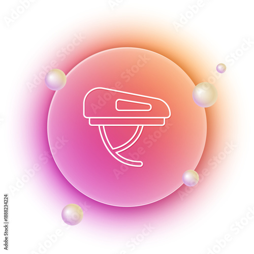 White Bicycle helmet icon isolated on white background. Extreme sport. Sport equipment. Orange and pink gradient circle background. Vector