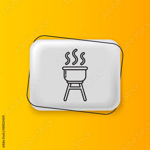 Black Barbecue grill icon isolated on yellow background. BBQ grill party. Silver rectangle button. Vector