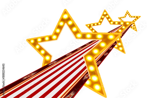 Картината върху платно gold star vintage, show, event, neon light sign circus, show, performance hand-drawn on a transparent background