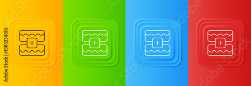 White Music wave equalizer icon isolated on colorful background. Sound wave. Audio digital equalizer technology, console panel, pulse musical. Set icons in square buttons. Vector