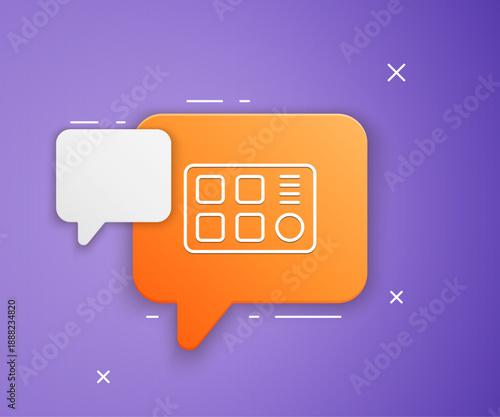 White Drum machine icon isolated on purple background. Musical equipment. Orange speech bubble symbol. Vector