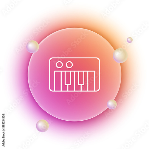 White Music synthesizer icon isolated on white background. Electronic piano. Orange and pink gradient circle background. Vector