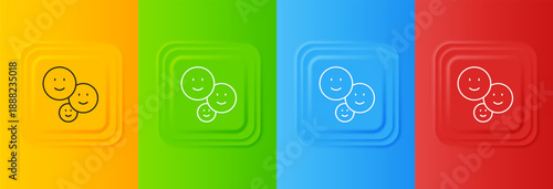White Happy friendship day icon isolated on colorful background. Everlasting friendship concept. Set icons in square buttons. Vector