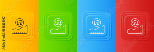 White Rising cost of housing icon isolated on colorful background. Rising price of real estate. Residential graph increases. Set icons in square buttons. Vector