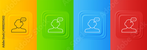 White Online psychological counseling distance icon isolated on colorful background. Psychotherapy, psychological help, psychiatrist online consulting. Set icons in square buttons. Vector