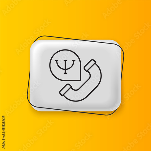 Black Online psychological counseling distance icon isolated on yellow background. Psychotherapy, psychological help, psychiatrist online consulting. Silver rectangle button. Vector