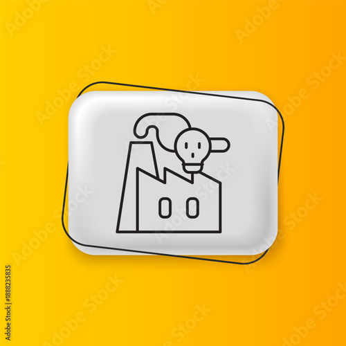Black Smoke from factory icon isolated on yellow background. Environmental pollution problem, smoke pipes of factory, ecology industrial harm. Silver rectangle button. Vector