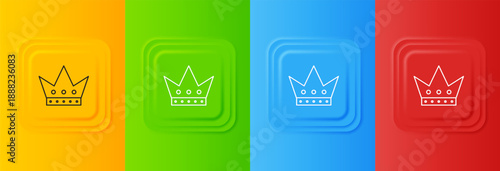 White King playing card icon isolated on colorful background. Casino gambling. Set icons in square buttons. Vector
