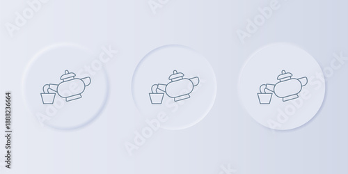 Grey Traditional Chinese tea ceremony icon isolated on grey background. Teapot with cup. Set icons in square buttons. Vector