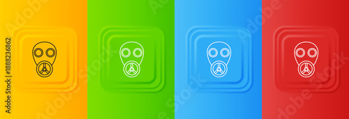 White Gas mask icon isolated on colorful background. Respirator sign. Set icons in square buttons. Vector