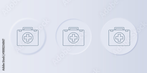 Grey First aid kit icon isolated on grey background. Medical box with cross. Medical equipment for emergency. Healthcare concept. Set icons in square buttons. Vector