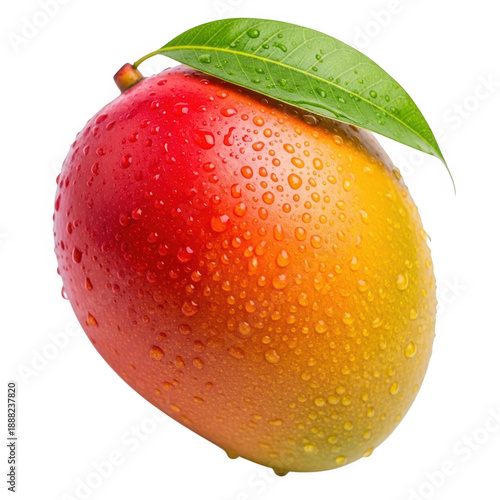 3d rendered ripe mango with water droplets isolated on transparent background